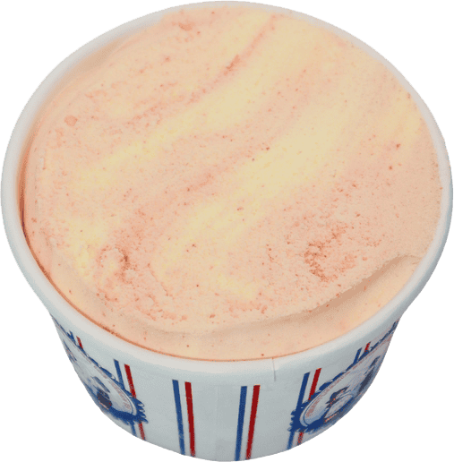 A cup of orange-flavored ice cream in a white container with red and blue stripes and illustrations, perfect for enjoying after a visit to a craft beer bar in Pittsburgh.