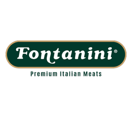Logo of Fontanini, featuring the brand name in white letters on a dark green background, proudly highlighted as sponsors with the tagline "Premium Italian Meats" below.