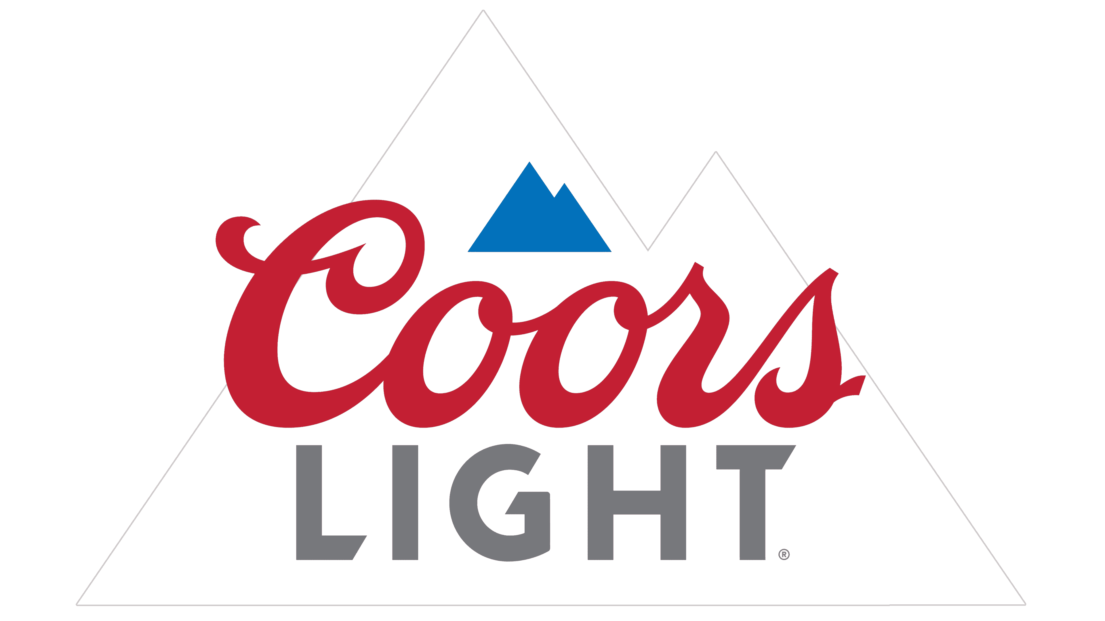 Logo of Coors Light featuring red cursive text and a blue mountain graphic on a white mountain-shaped background, reminiscent of their iconic sponsorship endeavors.