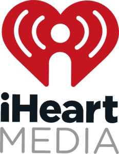 The IHeartMedia logo features a red heart symbol resembling a radio signal, proudly hovering above the text "iHeart MEDIA" in black and gray, reflecting its connection with sponsors.