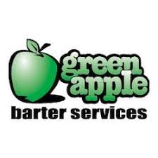 Logo with a green apple icon and the text "green apple barter services" in stylized font, proudly highlighting our sponsors.